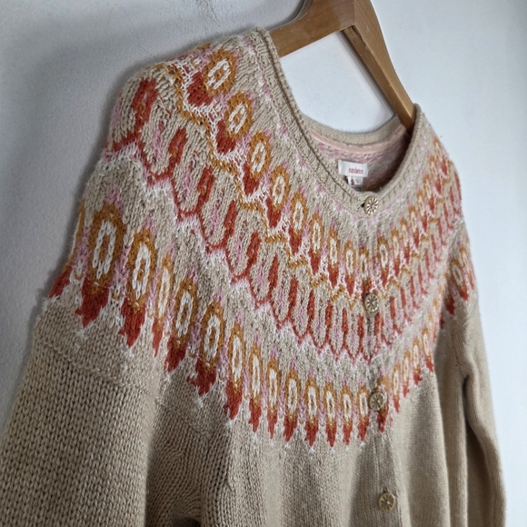 Sundance Wool Long Sleeve Button Up Fair Isle Cardigan Sweater - Picture 3 of 9